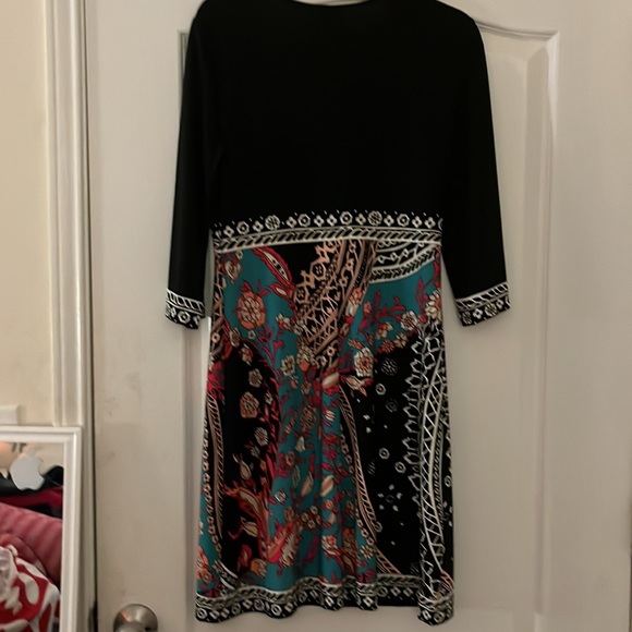 Donna Morgan Dress Sz 6 Stretch One Piece Boho Floral Midi Contrast - Picture 4 of 6